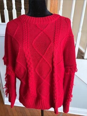 Women's Red Sweater with fringe sleeves